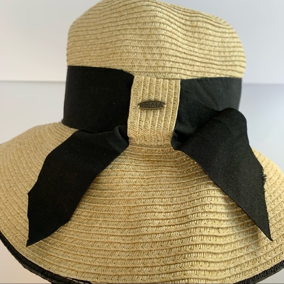 Scala Straw Paper Bow Wide Brim Sun Hat - Picture 5 of 11